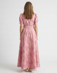 Xanthea | Short Sleeve Belted Floral Textured Maxi Shirt Dress