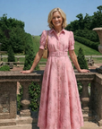 Xanthea | Short Sleeve Belted Floral Textured Maxi Shirt Dress