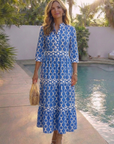 Ysolde | Three Quarter Sleeve Chain Pattern Midi Dress