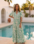 Zuleika | Short Sleeve V Neck Floral Midi Dress