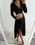 Lily | Women’s V Neck Sheath Midi Dress Slit
