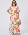 Elowen | Round Neck Short Sleeve Tiered Maxi Dress