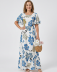 Elowen | Round Neck Short Sleeve Tiered Maxi Dress