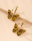 Gold Creole Earrings with Multicolored Butterflies