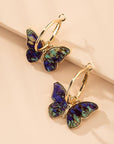 Gold Creole Earrings with Multicolored Butterflies