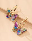 Gold Creole Earrings with Multicolored Butterflies