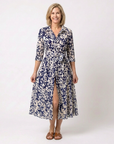 Oriana | Collared Long Sleeve Waist Tie Midi Dress