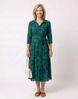 Oriana | Collared Long Sleeve Waist Tie Midi Dress