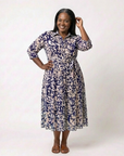 Oriana | Collared Long Sleeve Waist Tie Midi Dress