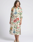 Maribel | Button Front Half Sleeve Floral Midi Dress