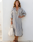 Naomi | Long Sleeve Striped Midi Shirt Dress