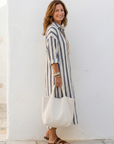 Naomi | Long Sleeve Striped Midi Shirt Dress