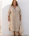 Naomi | Long Sleeve Striped Midi Shirt Dress