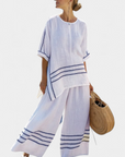 Wynric | Sophisticated Striped Asymmetrical Top & Bold Pants