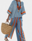 Velmere | Sophisticated Terracotta Striped Top & Linen Pants