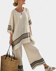 Harlowe | Elegant Black-Striped Linen Top & Flowing Pants