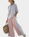 Virella | Elegant Pink-Blue Linen Blouse & Soft Pants