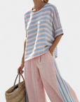 Virella | Elegant Pink-Blue Linen Blouse & Soft Pants