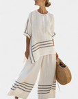 Wynric | Sophisticated Striped Asymmetrical Top & Bold Pants