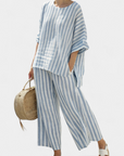 Rensleigh | Sophisticated Blue Striped Linen Top & Relaxed Pants