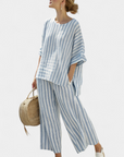 Rensleigh | Sophisticated Blue Striped Linen Top & Relaxed Pants