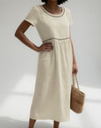 Pernelle™ — Midi Dress 100% Cotton Embroidered Soft Femininity