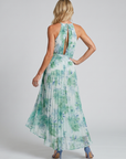 Portia | Pleated Halter Soft Floral Pattern Midi Dress