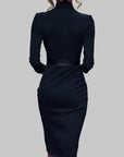 Amber | Women’s Long Sleeve Belted Sheath Midi Dress