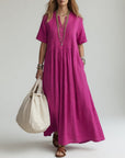 Pélagie™ — Long Cotton Dress with V-Neck for Summer Freedom