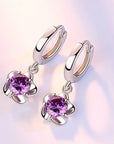 Silver Earrings with Purple and White Zirconia