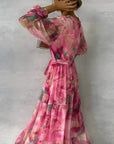 LUCIA | Long Summer Dress with Floral Pattern and Adjustable Silhouette