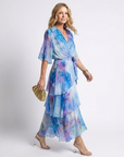 Calista | Sheer Layered V Neck Tie Waist Maxi Dress