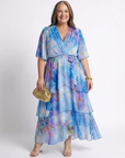 Calista | Sheer Layered V Neck Tie Waist Maxi Dress