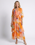 Calista | Sheer Layered V Neck Tie Waist Maxi Dress