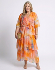 Calista | Sheer Layered V Neck Tie Waist Maxi Dress