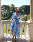Calista | Sheer Layered V Neck Tie Waist Maxi Dress
