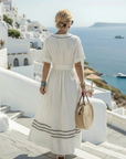 Seren | Short Sleeve V Neck Wrap Style Midi Dress