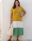 Thalia | Short Sleeve Color Block V Neck Midi Dress