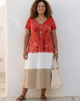 Thalia | Short Sleeve Color Block V Neck Midi Dress