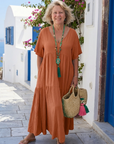 Zinnia | Short Sleeve Tiered Blue Maxi Dress
