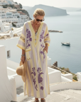 Aurelia | V Neck Half Sleeve Striped Floral Maxi Dress