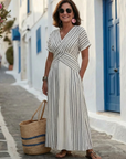 Cressida | V Neck Short Sleeve Cross Waist Midi Dress