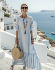 Ione | Round Neck Short Sleeve Striped Maxi Dress