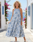 Isadora | Sleeveless High Neck Tiered Midi Dress