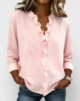 Susan | Blouse with Ruffles, V-Neck and Long Sleeves