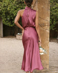 Selena | Women’s Elegant Halter Midi Dress Draped Neckline