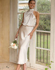 Selena | Women’s Elegant Halter Midi Dress Draped Neckline