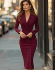 Ariana | Women’s Knee Length Lapel Fitted Midi Dress