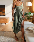Maria | Women’s Midi Dress V Neck Open Back Slit
