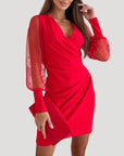 Jenny | Women’s Mini Wrap Dress Sheer Sleeve V Neck